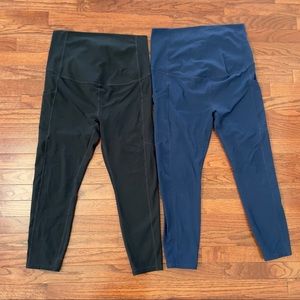 Maternity Fabletics 7/8 Pureluxe Leggings Size Large Black Navy